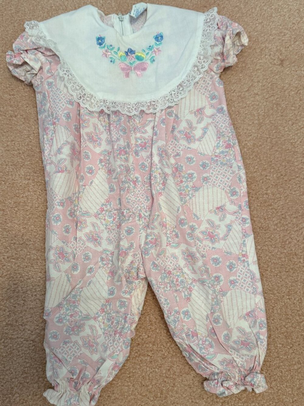 Mufflings - Vintage White & Light Pink Floral One Piece Romper 12 month